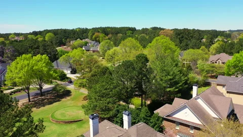 Aerial view of an upscale subdivision in suburbs of Atlanta, GA Stock Footage 141290704