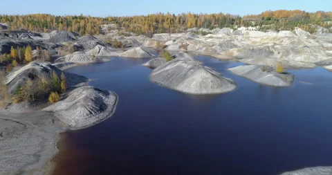 Aerial view of Ural Mars surreal alien landscape, Ural clay quarries, Russia Stock-Footage 143780314