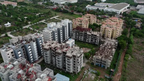 Aerial View of Urban Development and Abandoned Buildings Vídeo Stock 280472473