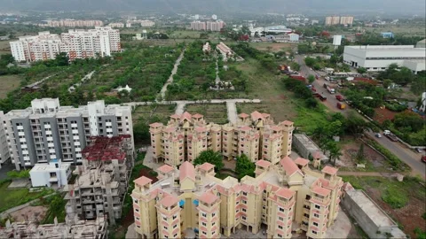 Aerial View of Urban Development with Green Spaces Stock Footage 280471758