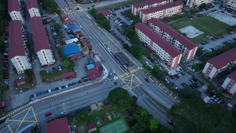 Aerial View of Urban Development with Roads and Buildings Stock Footage 312143996