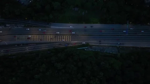 Aerial View of Urban Intersection and Roadways at Night Stock Footage 312143462