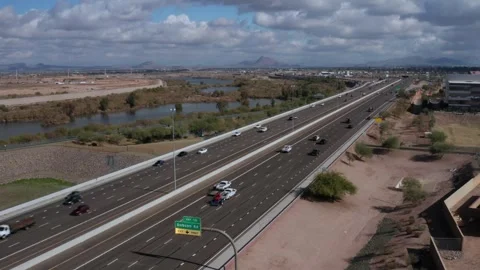 Aerial view of US-202 freeway, showing cars and trucks on road traffic on Stock-Footage 274533288