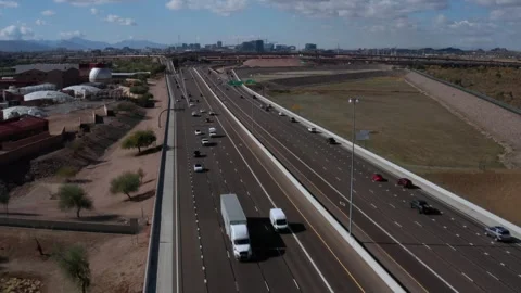 Aerial view of US-202 freeway, showing cars and trucks on road traffic on Video stock 274533590