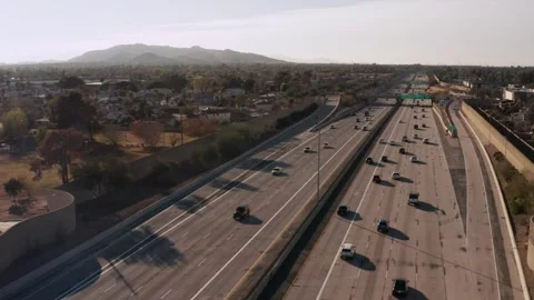 Aerial view of US-60 freeway, showing cars and trucks on road traffic on highway Stock-Footage 271628960