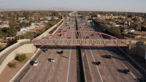 Aerial view of US-60 freeway, showing cars and trucks on road traffic on highway Stock-Footage 271629025