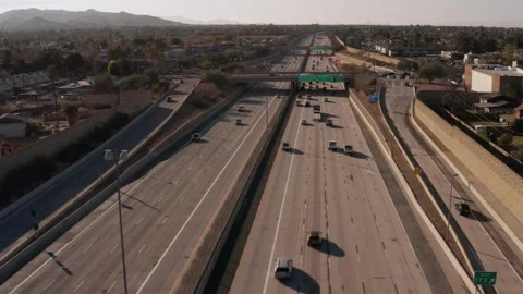 Aerial view of US-60 freeway, showing cars and trucks on road traffic on highway Stock-Footage 271629220