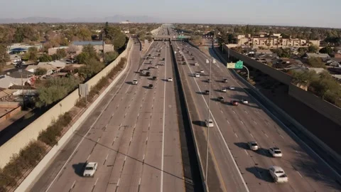 Aerial view of US-60 freeway, showing cars and trucks on road traffic on highway Stock-Footage 272724791