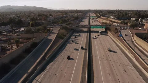 Aerial view of US-60 freeway, showing cars and trucks on road traffic on highway Stock-Footage 272725077