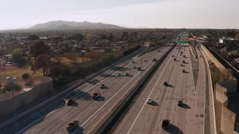 Aerial view of US-60 freeway, showing cars and trucks on road traffic on highway Stock-Footage 274533090
