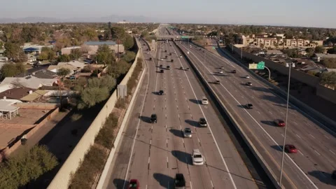 Aerial view of US-60 freeway, showing cars and trucks on road traffic on highway Video stock 274533121