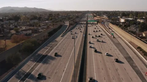 Aerial view of US-60 freeway, showing cars and trucks on road traffic on highway Stock-Footage 274533340