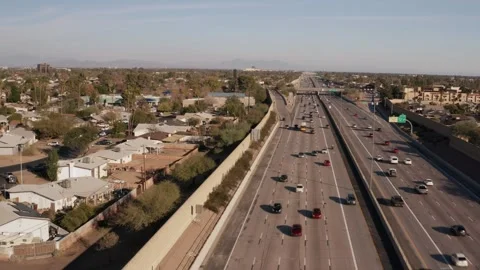 Aerial view of US-60 freeway, showing cars and trucks on road traffic on highway Stock-Footage 274533422