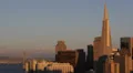 Aerial View US Gold Sunset Transamerica Pyramid Building San Francisco Business HD Footage