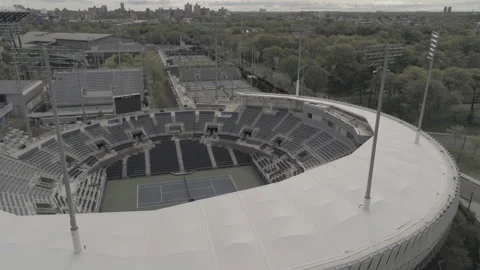 Aerial View of US Open USTA Billie Jean King National Tennis Center in 4K LOG. Stock Footage 130475026