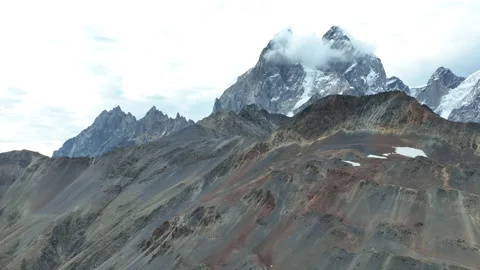 Aerial view of Ushba mountains peak in Svaneti, Georgia Stock-Footage 218389410