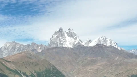 Aerial view of Ushba mountains peak in Svaneti, Georgia Видео 218394993