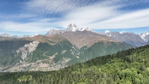 Aerial view of Ushba mountains peak in Svaneti, Georgia 動画素材 218602414