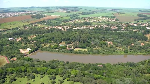 Aerial view of USP campus Ribeiro Preto lake Stock Footage 130120701