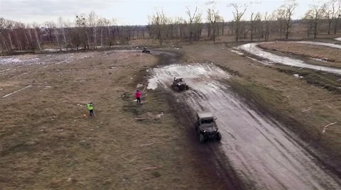 Aerial view of utv race. Mud track. Stock Footage 60007392