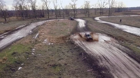 Aerial view of utv race. Mud track. Stock Footage 60007958