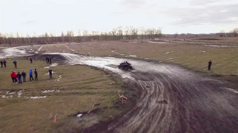 Aerial view of utv race. Mud track. Stock Footage 60008331