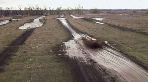 Aerial view of utv race. Mud track. Stock Footage 60010335