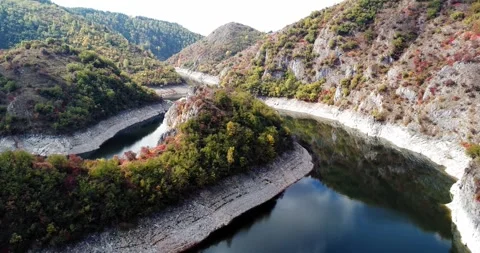 Aerial view of Uvac River meanders and canyon, Serbia Stock Footage 325218672