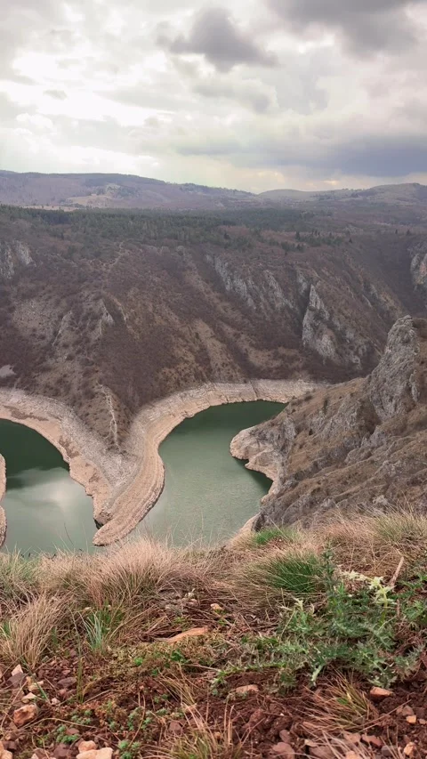 Aerial view of Uvac River meanders Serbia breathtaking Balkan nature landscape Stock Footage 332167409