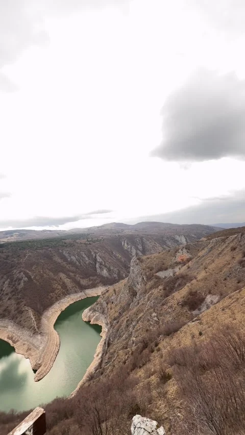 Aerial view of Uvac River meanders Serbia breathtaking Balkan nature landscape Stock Footage 332167453