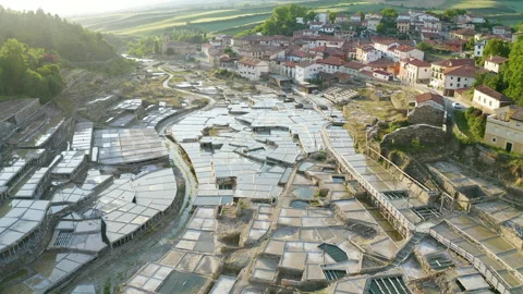Aerial view of the Valle Salado de Anana, in the mountains of Alava, Spain. Stock Footage 168907861