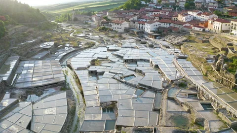 Aerial view of the Valle Salado de Anana, in the mountains of Alava, Spain. Stock Footage 168908028