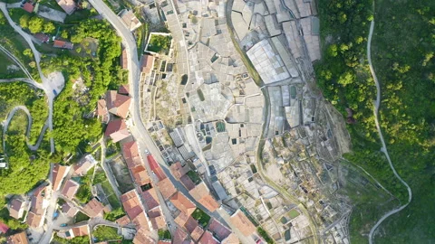 Aerial view of the Valle Salado de Anana, in the mountains of Alava, Spain. Stock Footage 168908830