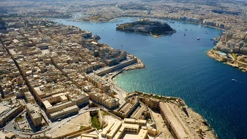 Aerial view of Valletta city and Manoel island. Malta Stock Footage