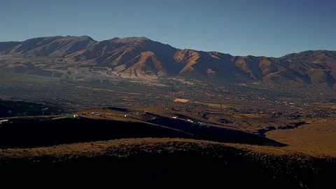Aerial view of the valley during dawn, mountain chain Stock Footage 88708692