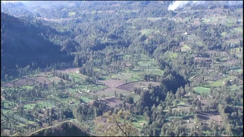 Aerial view of a valley in East Java Stock Footage 278381866