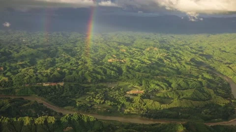 Aerial view of a valley landscape with r... | Stock Video | Pond5