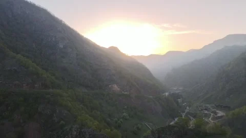 Aerial view of the Valley of Narzans at sunset Stock Footage 337023110