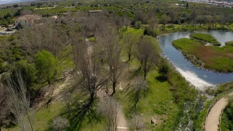 Aerial view van in spain forest Stock Footage 129634759