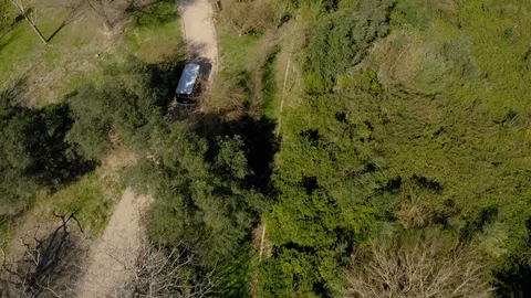 Aerial view van in spain forest Stock Footage 129634764
