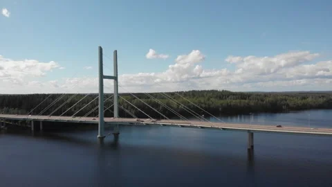 Aerial view of Vant cable bridge in Finland Stock Footage 253655566