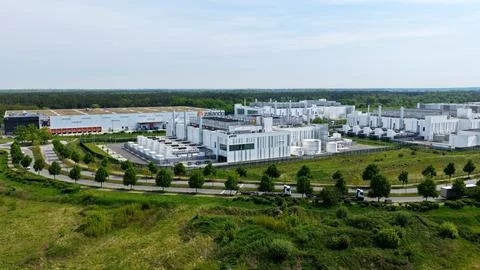 Aerial View of Vantage Data Center and Zalando in Ludwigsfelde 스톡 사진