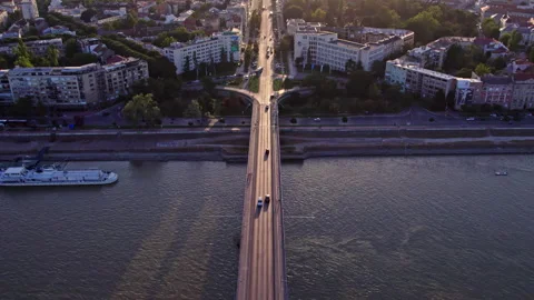 Aerial View of Varadin Bridge Over the Danube River Stock Footage 272872073