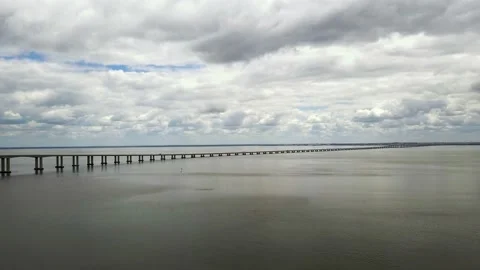 Aerial view of the Vasco da Gama bridge in Lisbon, Portugal. Stock Footage 130660715