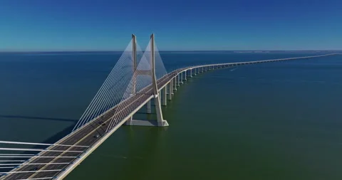 Aerial view of Vasco da Gama bridge crossing the Tagus river in Lisbon, Portugal 스톡 동영상 312267656