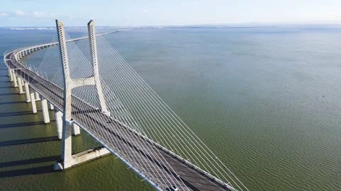 Aerial view of Vasco da Gama Bridge, Portugal. Stock Footage 321421355