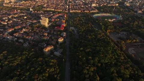 Aerial view of Vasil Levski Stadium at sunrise, Bulgaria. Stock Footage 297288535