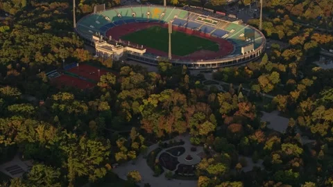 Aerial view of Vasil Levski Stadium at sunrise, Bulgaria. Stock Footage 297288643