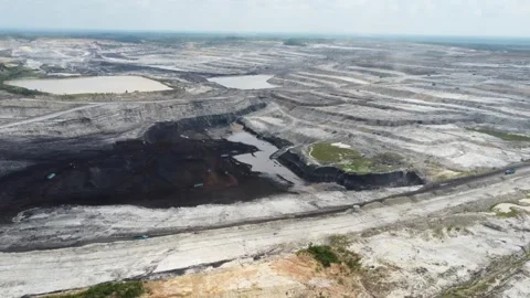 Aerial view of a vast, multi-level mining area Stock Footage 321341924