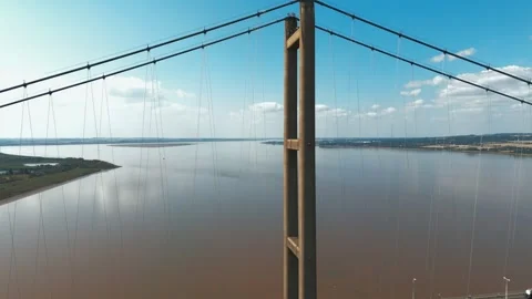 Aerial view of a vast river under a clear blue sky Видео 343525368